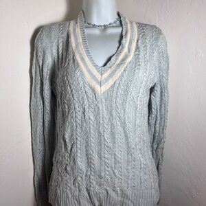 Lauren Ralph Lauren Sweater Womens Size Medium Silk Blue White Preppy Casual